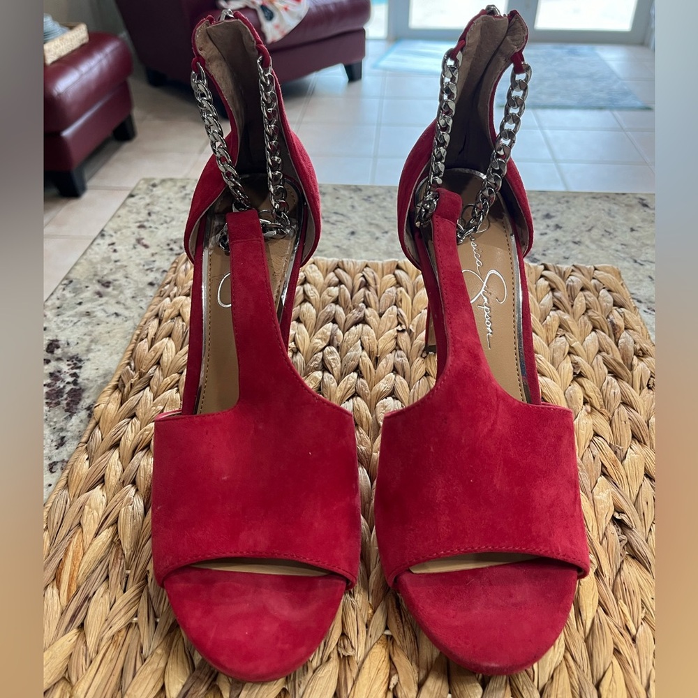 Jessica Simpson red velvet high heel